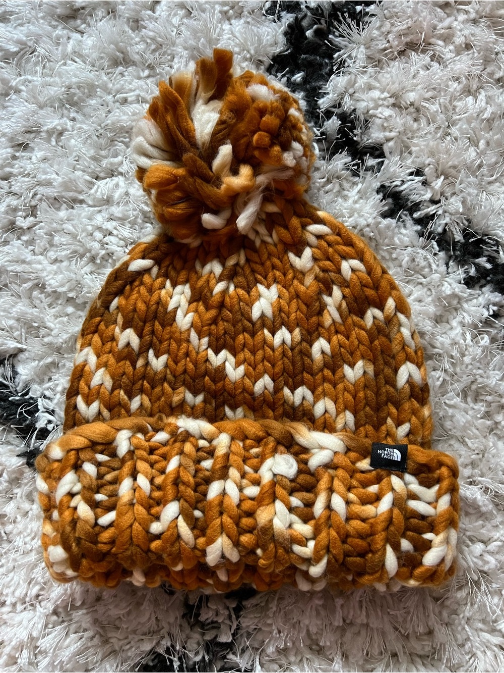 The North Face Nanny Pom Knit Beanie - Mustard & Cream
